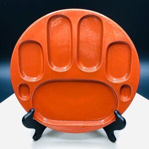 Vintage 70s STAUB France Burnt Orange Ceramic Divided Fondue Plate: SINGLE - MCM